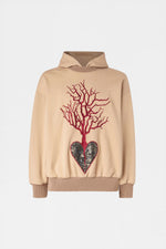 Beige Embroidered Heart Hoodie