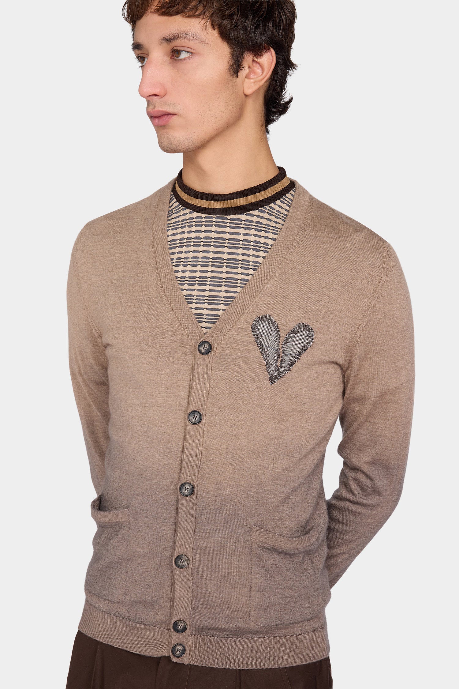 Beige V-Neck Cardigan
