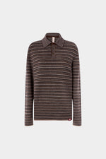 Striped Cashmere Long-Sleeved Polo Shirt
