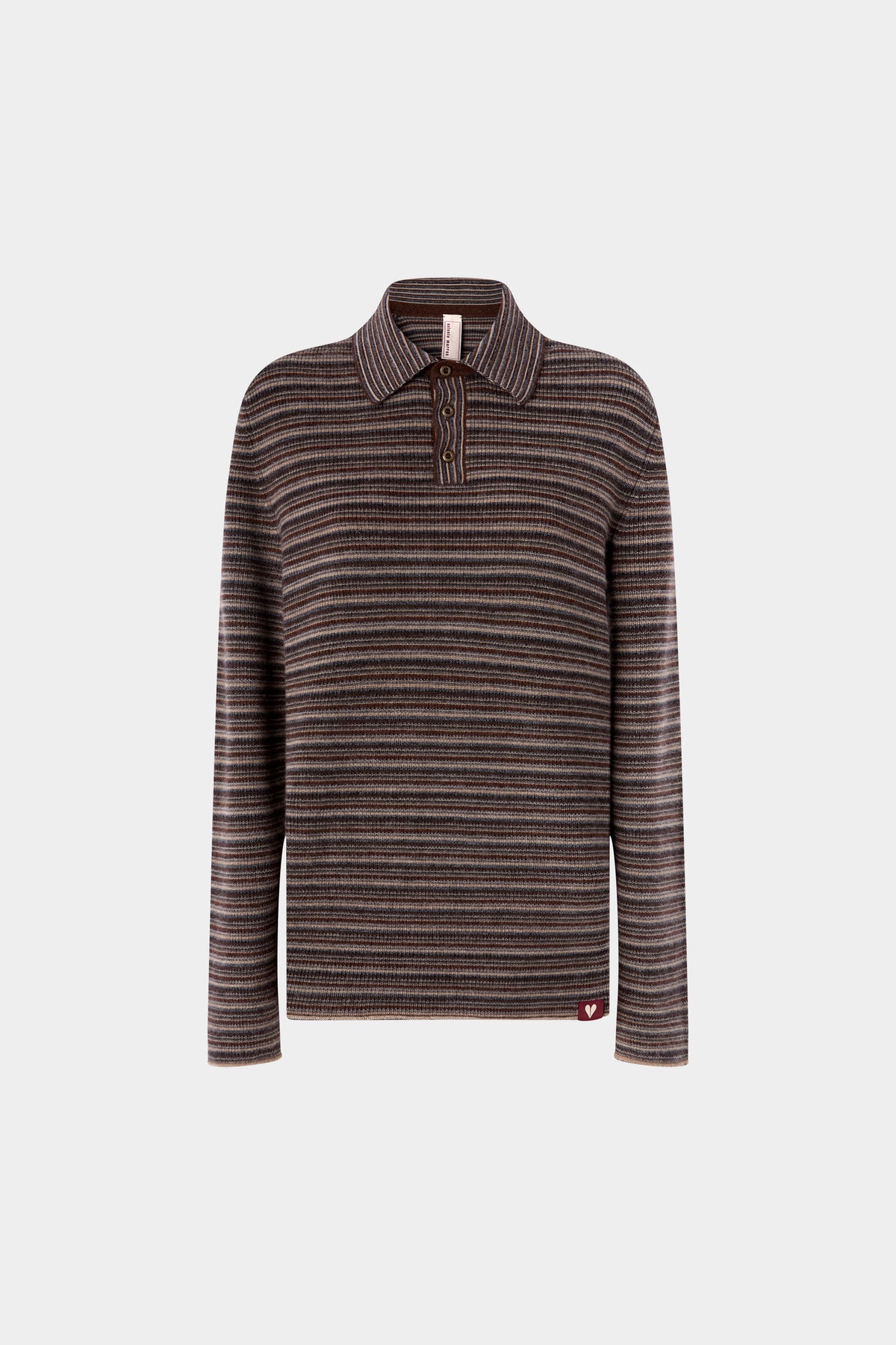 Striped Cashmere Long-Sleeved Polo Shirt