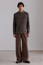 Striped Cashmere Long-Sleeved Polo Shirt