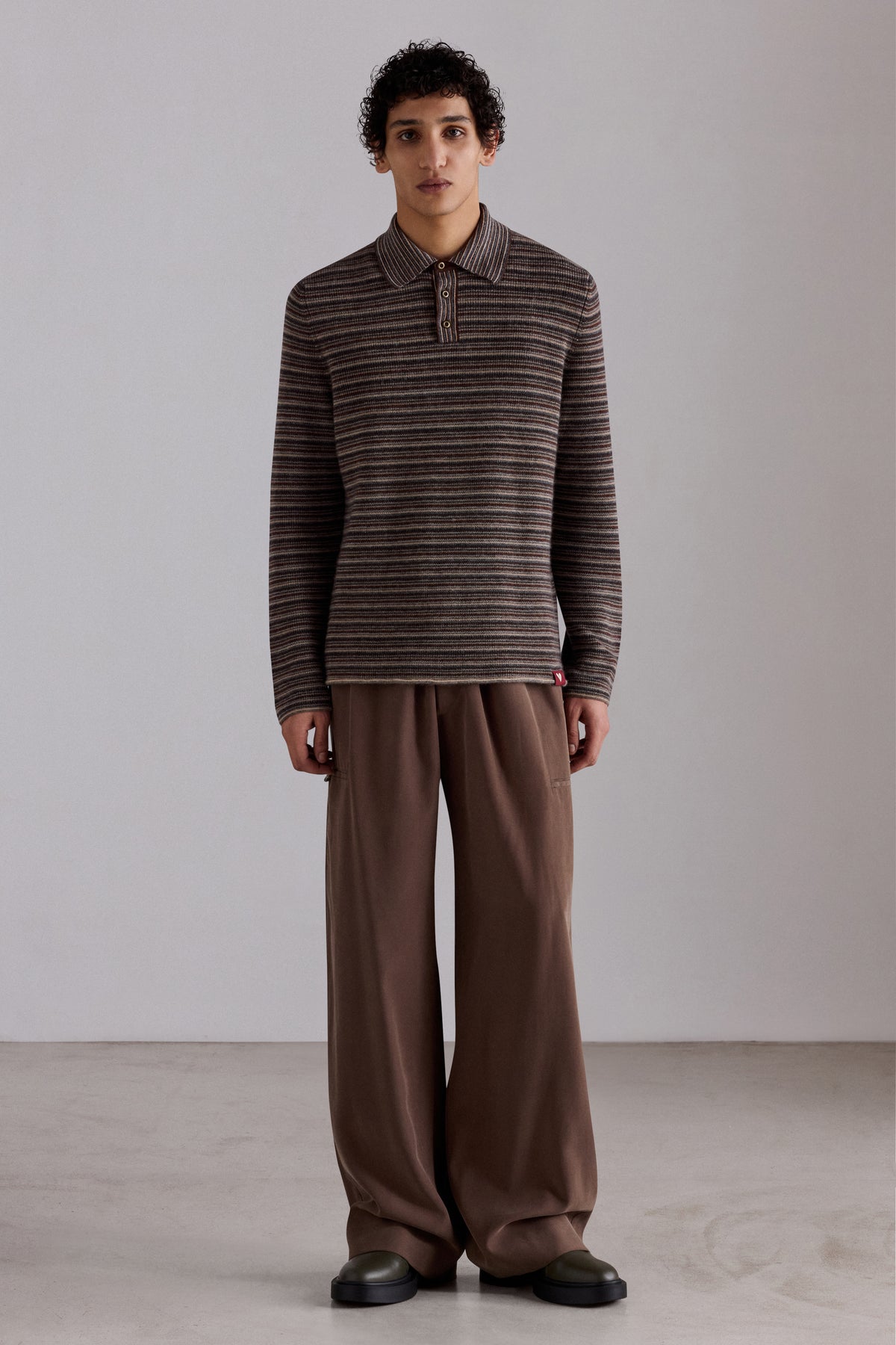 Striped Cashmere Long-Sleeved Polo Shirt