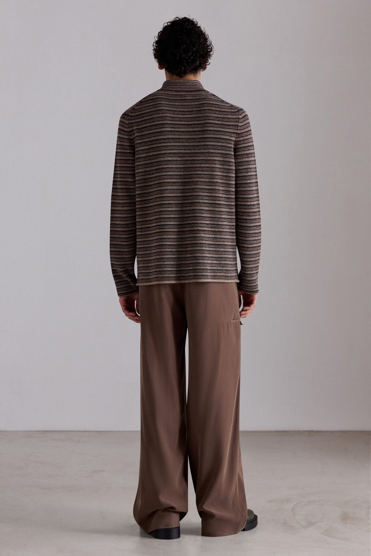 Striped Cashmere Long-Sleeved Polo Shirt