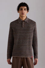 Striped Cashmere Long-Sleeved Polo Shirt