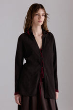 Camicia in cashmere a maglia con volant