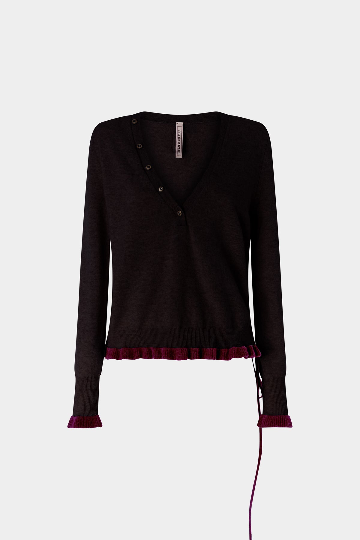 Maglione in cashmere con scollo a V e balze