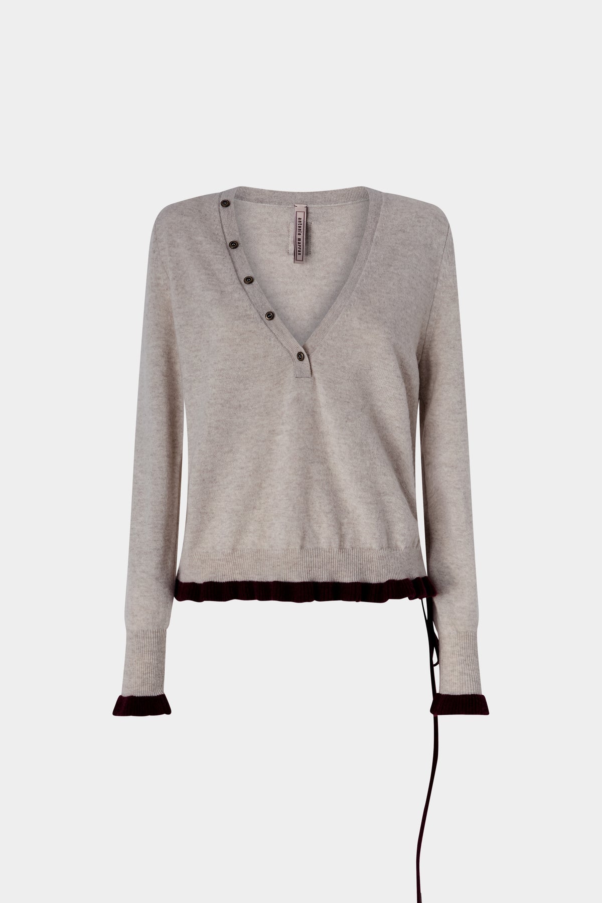 V-neck Cashmere Sweater with Ruffles