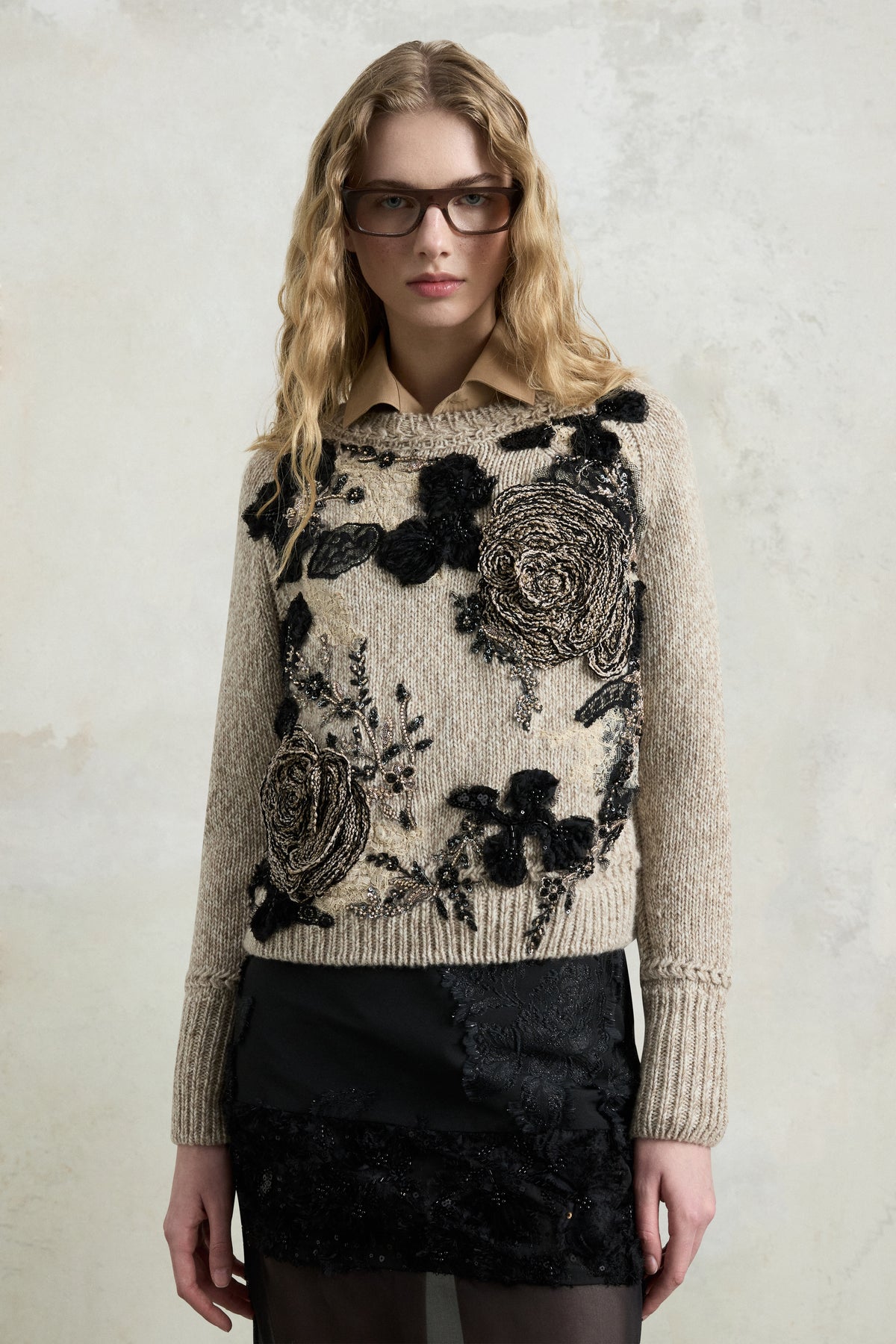 Floral Embroidered Crew-Neck Sweater