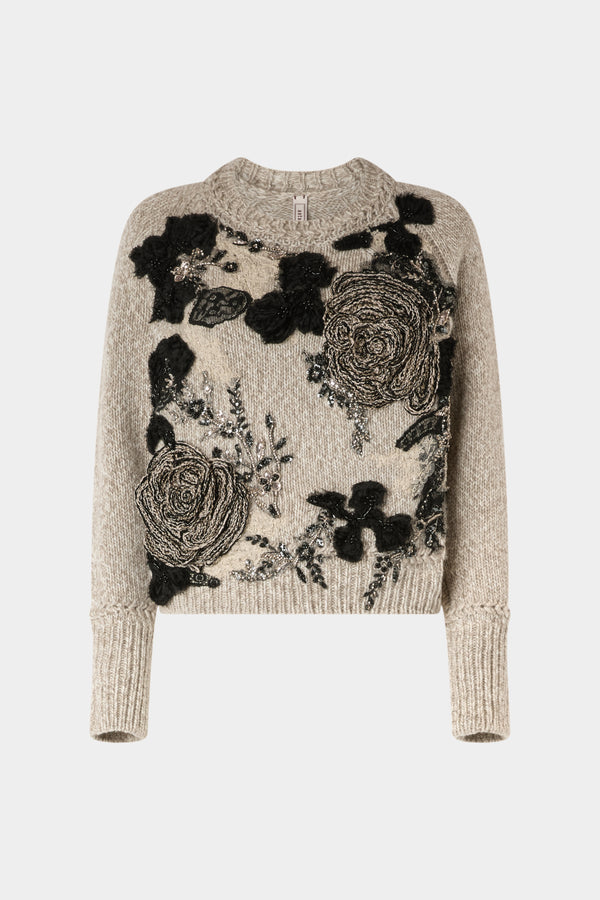 Floral Embroidered Crew-Neck Sweater