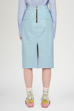 Gonna Midi in Pelle Patchwork Azzurra
