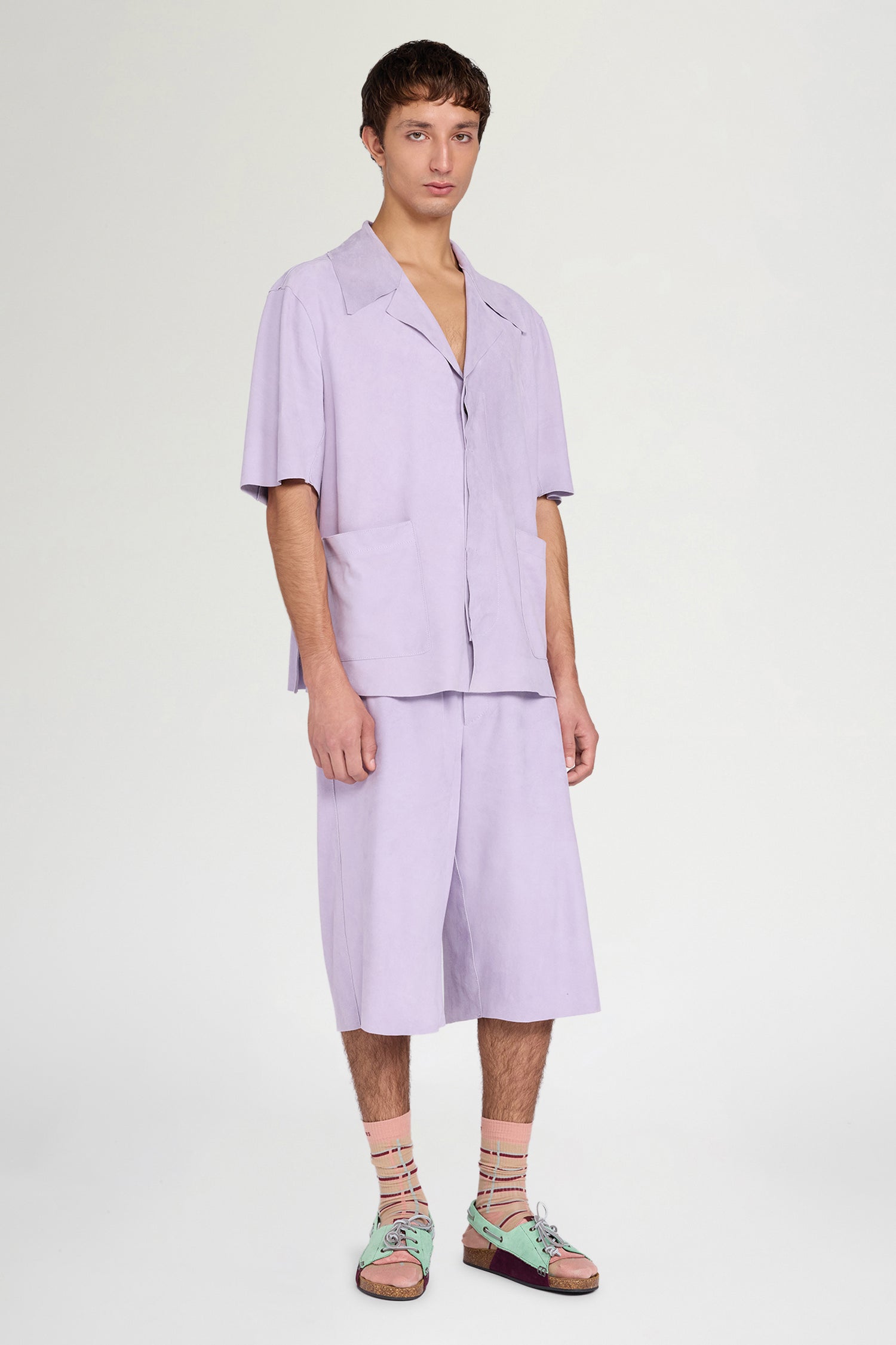 Lilac Leather Relaxed Bermuda Shorts