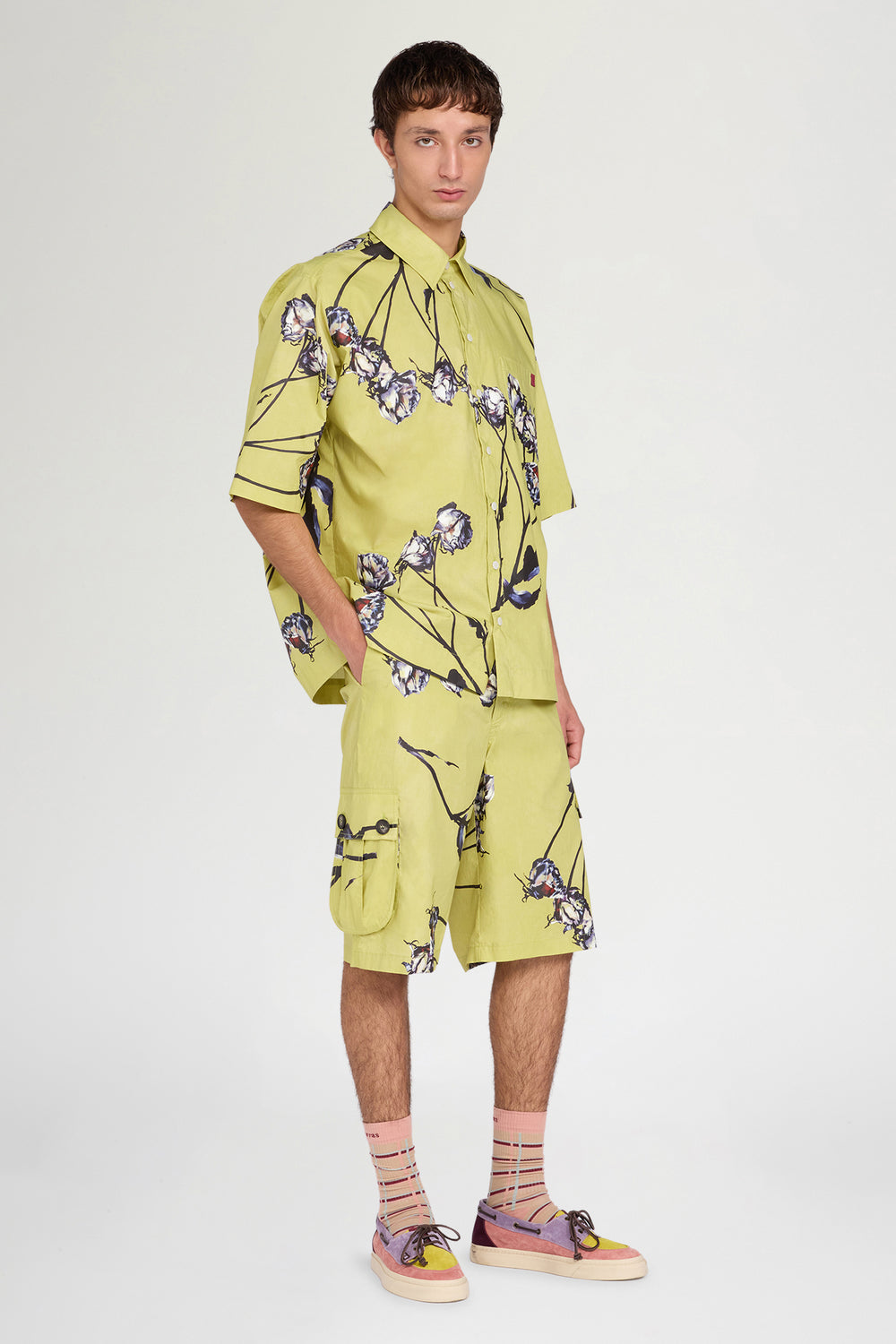 Lime Floral Cargo Shorts