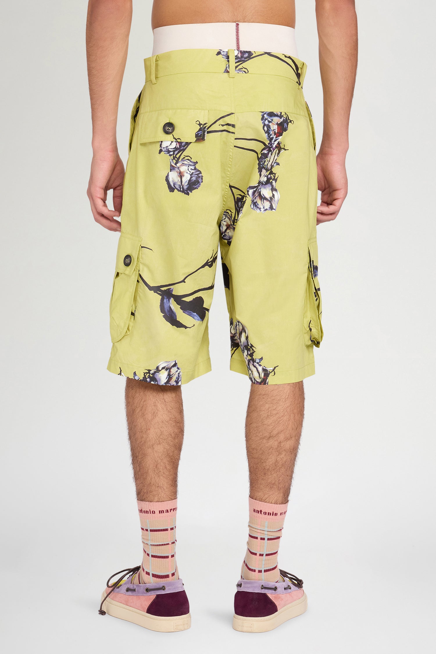 Lime Floral Cargo Shorts