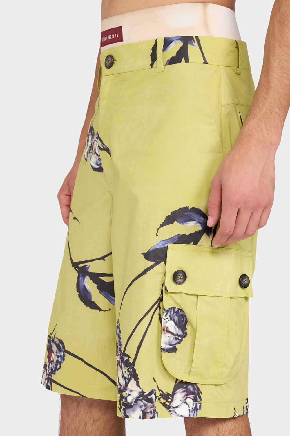 Lime Floral Cargo Shorts