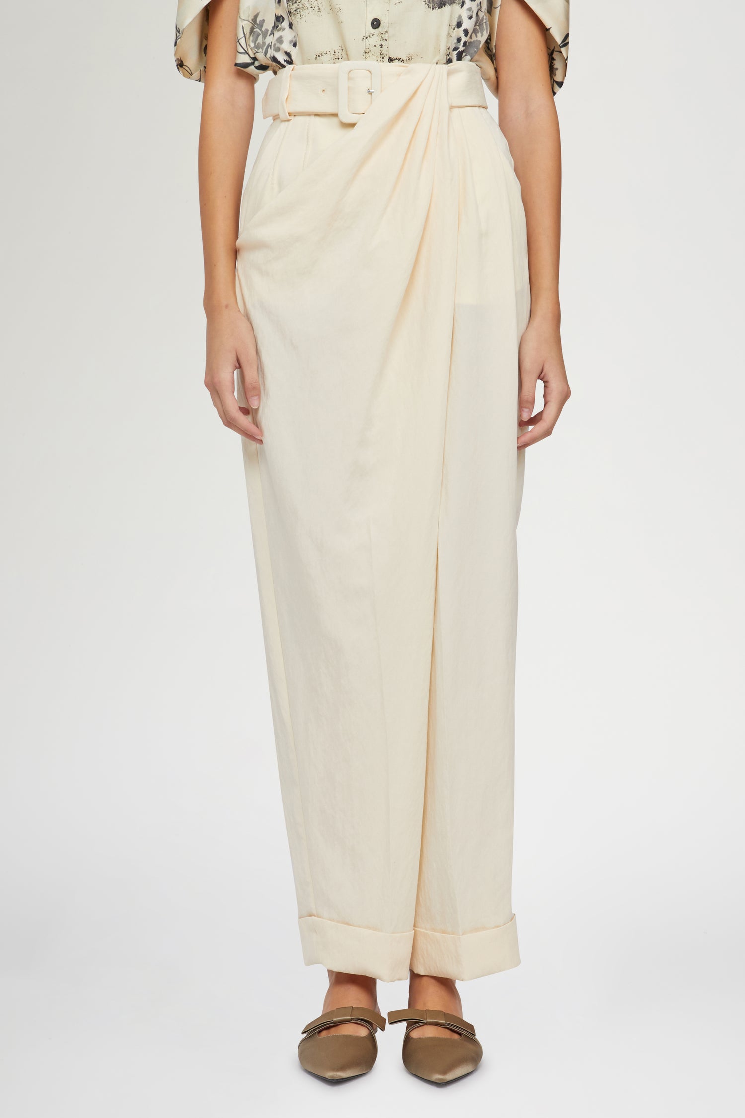 Pantaloni Gamba Larga Crema