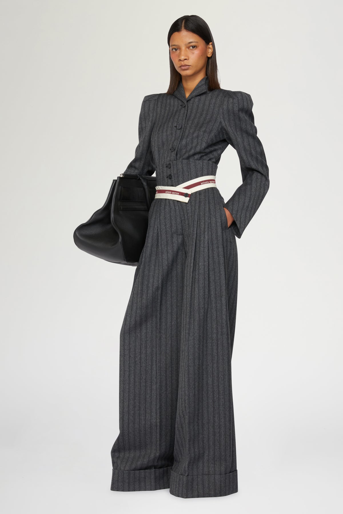 Pantaloni Gessati con Vita Stile Corsetto