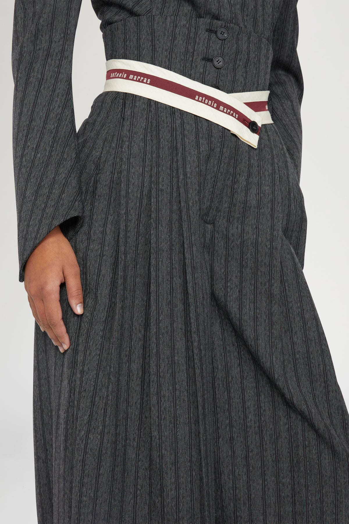 Pantaloni Gessati con Vita Stile Corsetto