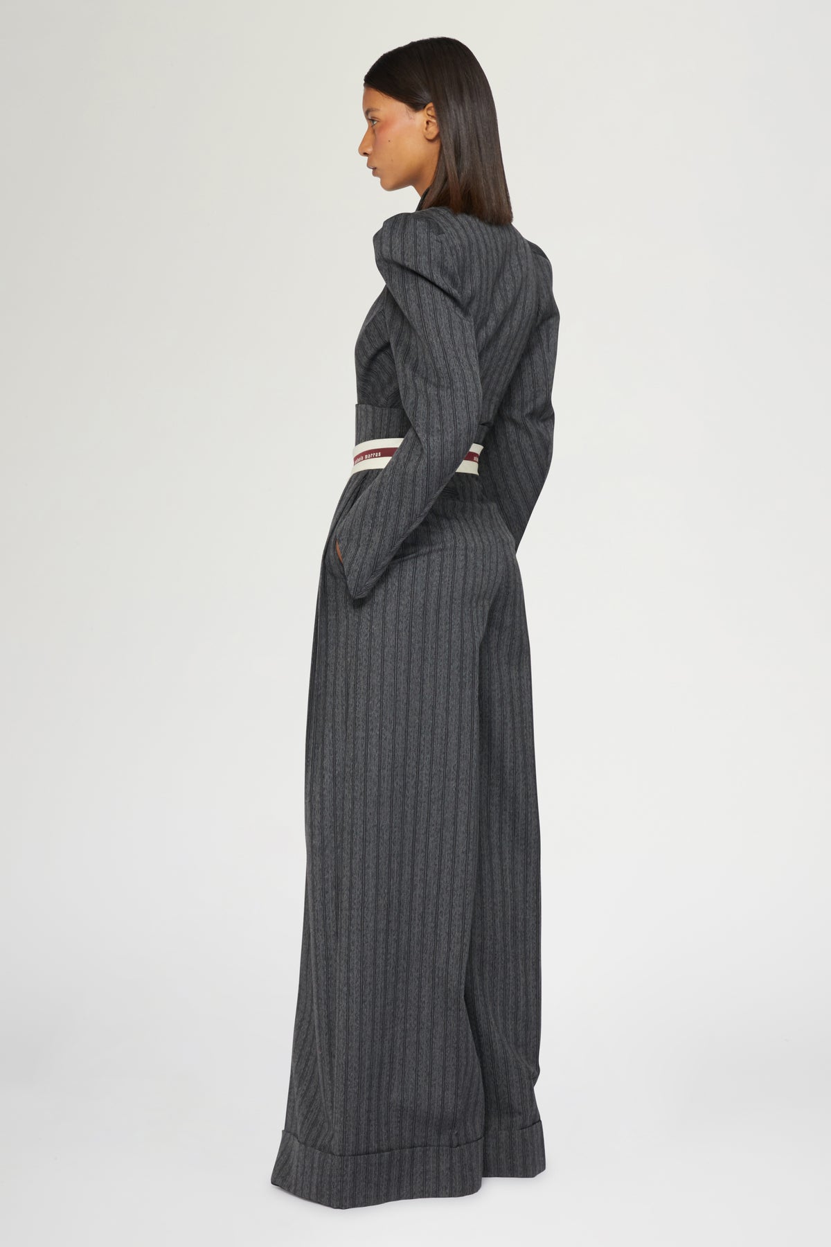 Pinstripe Pants with Corset-Style Waist