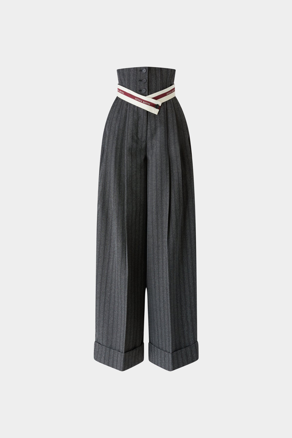 Pantaloni Gessati con Vita Stile Corsetto