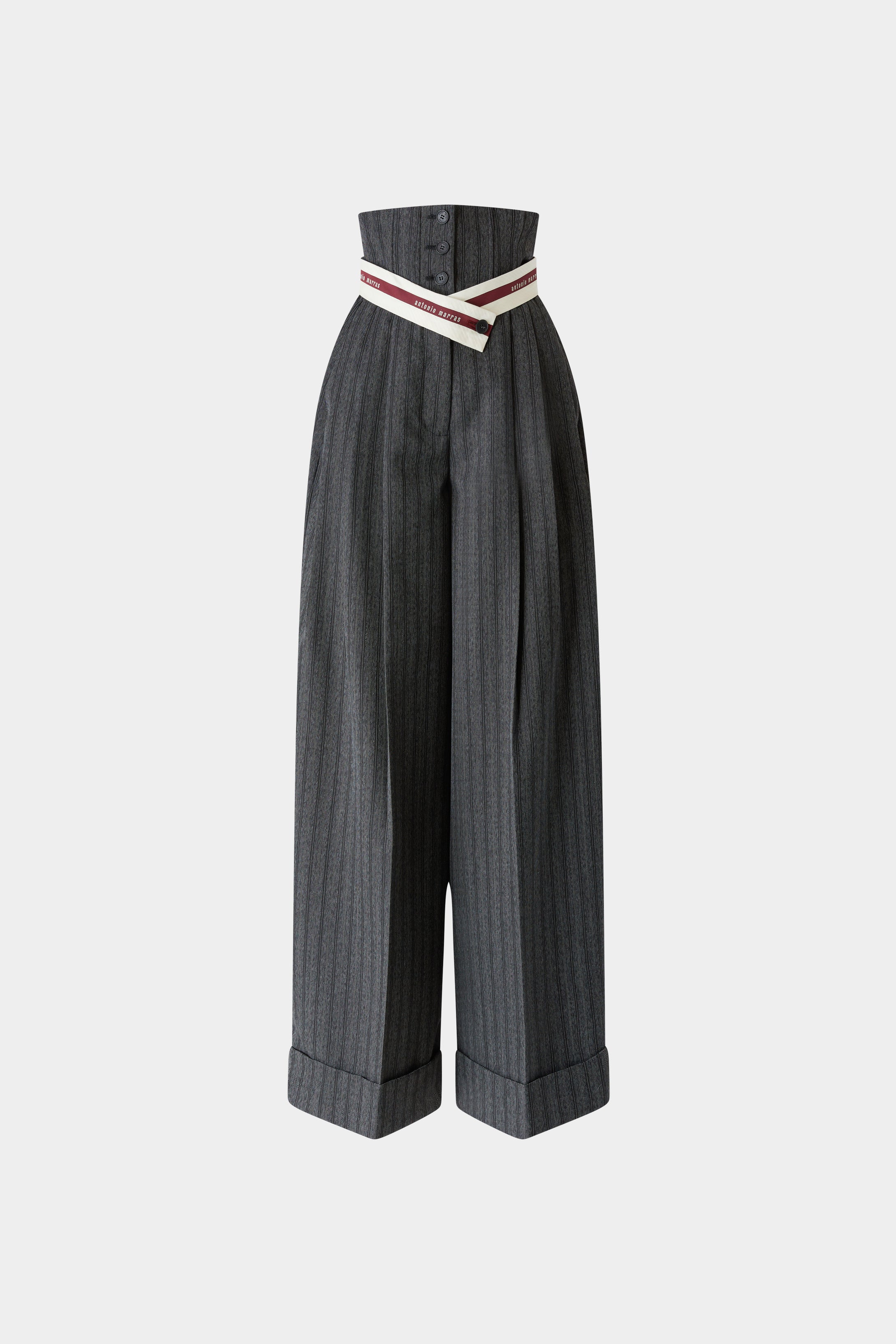 Pantaloni Gessati con Vita Stile Corsetto