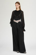 Pantaloni a Gamba Larga con Vita Stile Corsetto