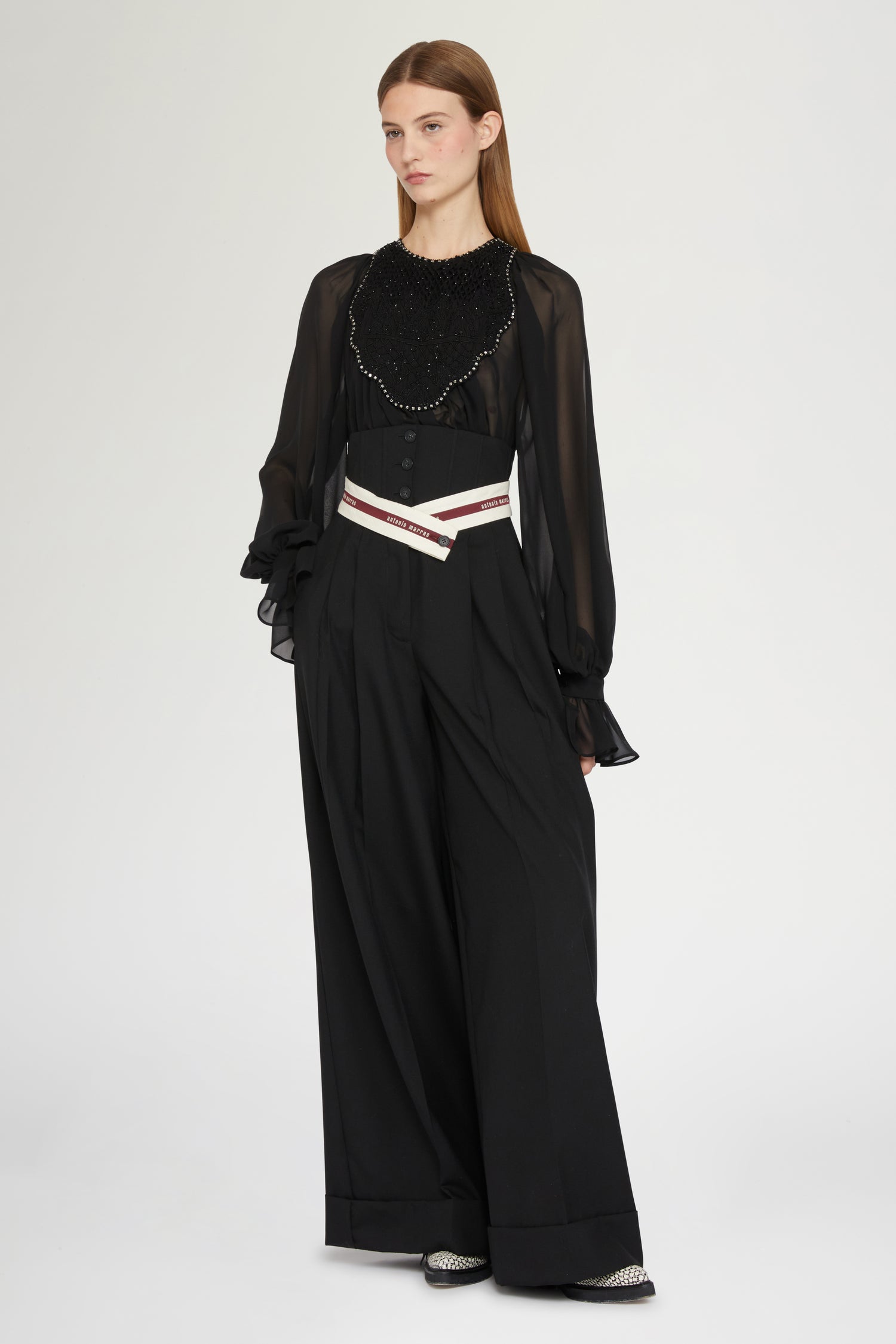 Pantaloni a Gamba Larga con Vita Stile Corsetto