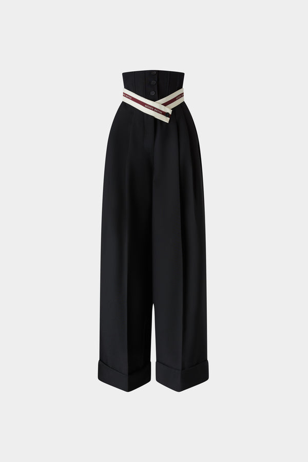 Wide-Leg Pants with Corset-Style Waist