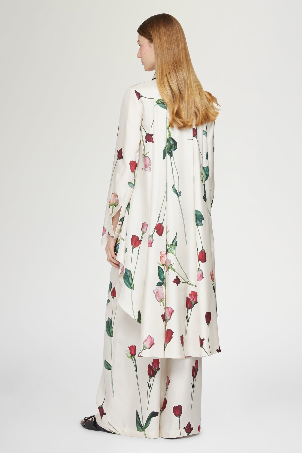 Ivory Silk Pants with Floral Print