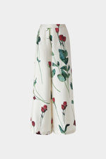 Pantaloni in Seta Avorio con Stampa Floreale
