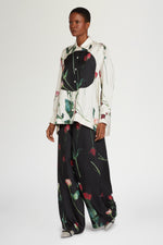 Pantaloni in Seta Nera con Stampa Floreale
