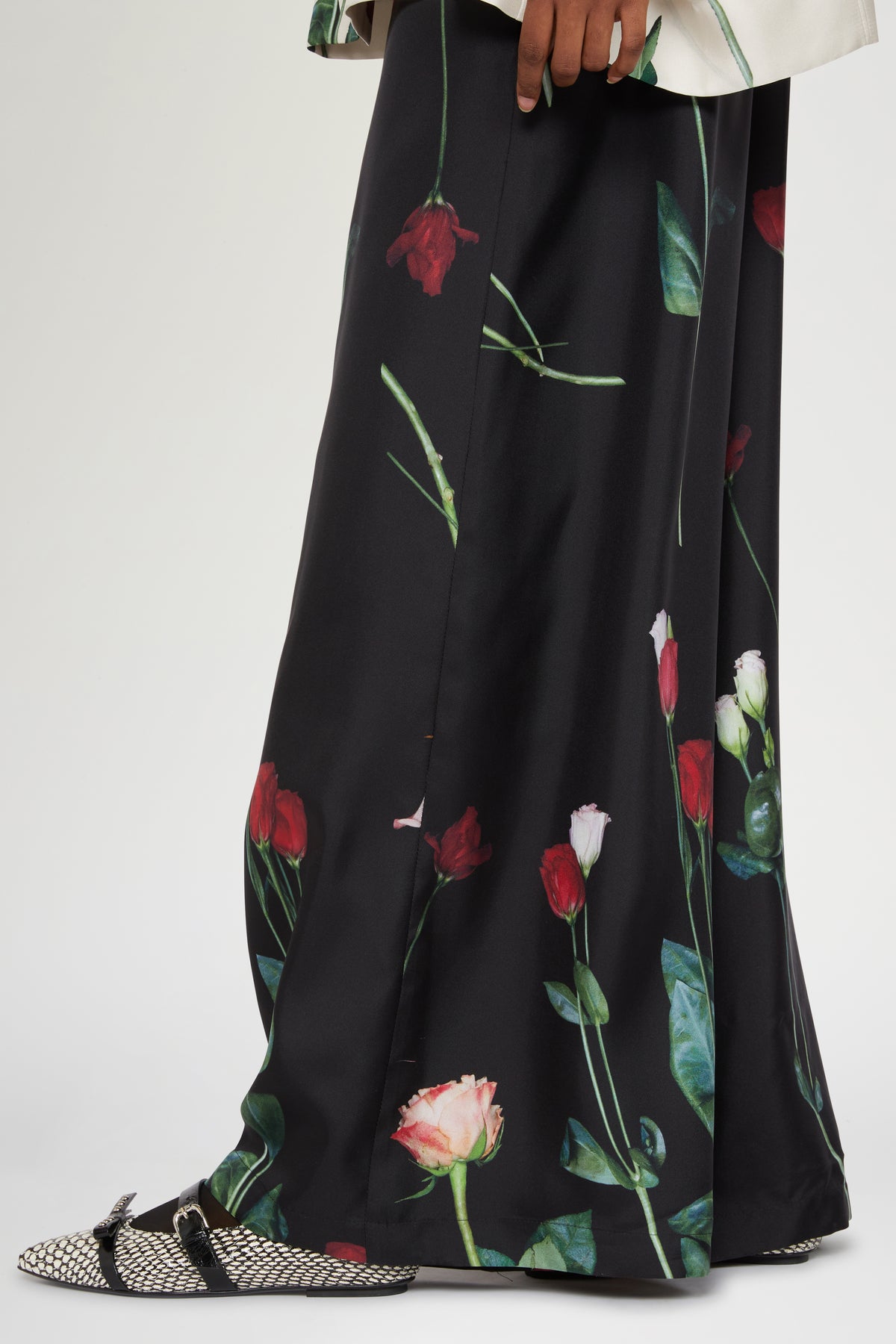 Black Silk Pants with Floral Print