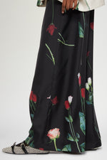 Pantaloni in Seta Nera con Stampa Floreale
