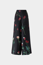 Pantaloni in Seta Nera con Stampa Floreale