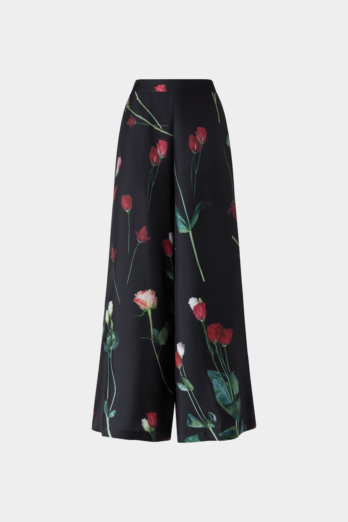 Pantaloni in Seta Nera con Stampa Floreale