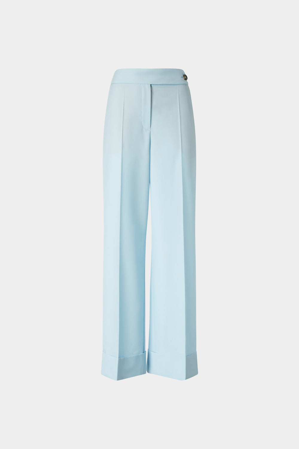 Mid-Rise Light Blue Wool Trousers with Cuffed Hem