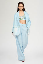 Mid-Rise Light Blue Wool Trousers with Cuffed Hem