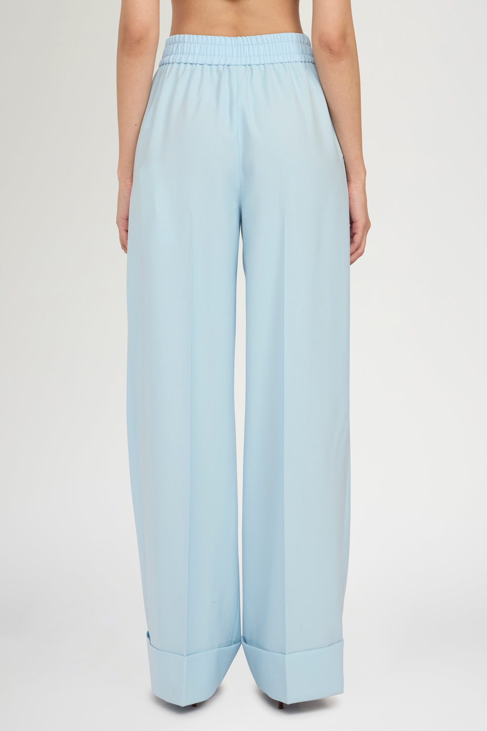 Mid-Rise Light Blue Wool Trousers with Cuffed Hem