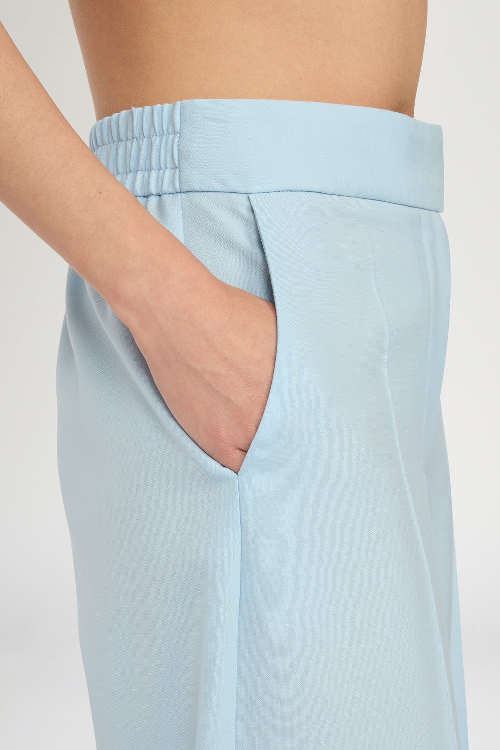 Mid-Rise Light Blue Wool Trousers with Cuffed Hem