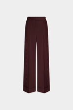 Mid-Rise Aubergine Wool Pants with Cuffed Hem