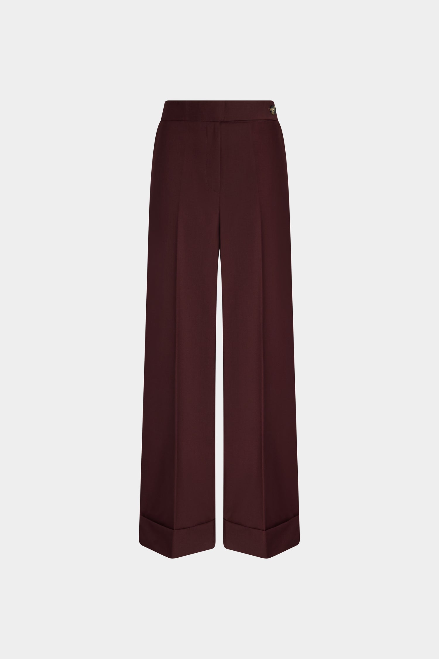 Mid-Rise Aubergine Wool Pants with Cuffed Hem