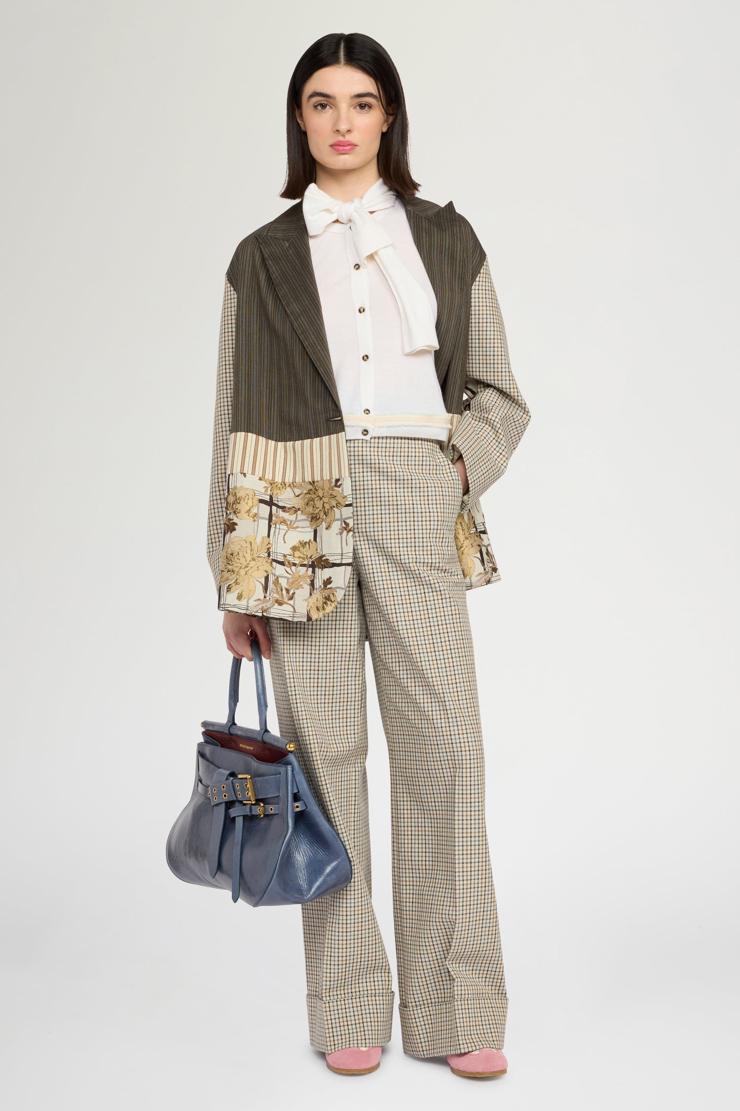Pantalone Risvolto in Micro Check