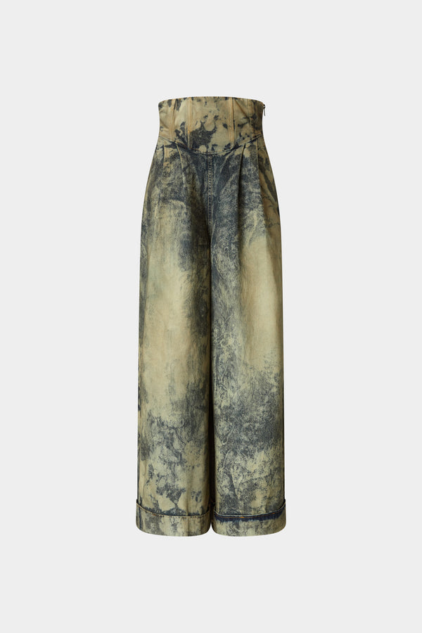 Bustier High-Waisted Denim Palazzo Pants
