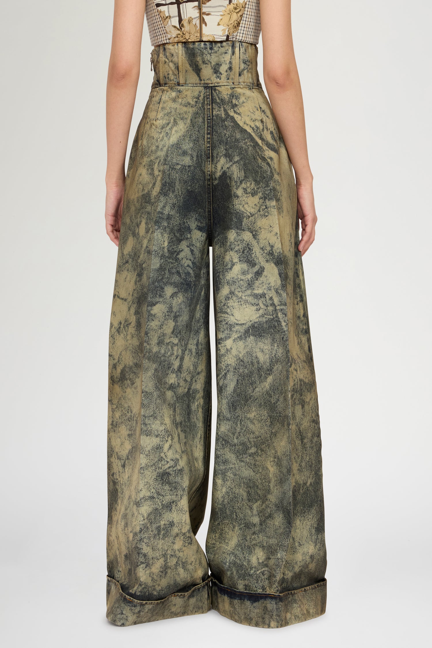 Bustier High-Waisted Denim Palazzo Pants