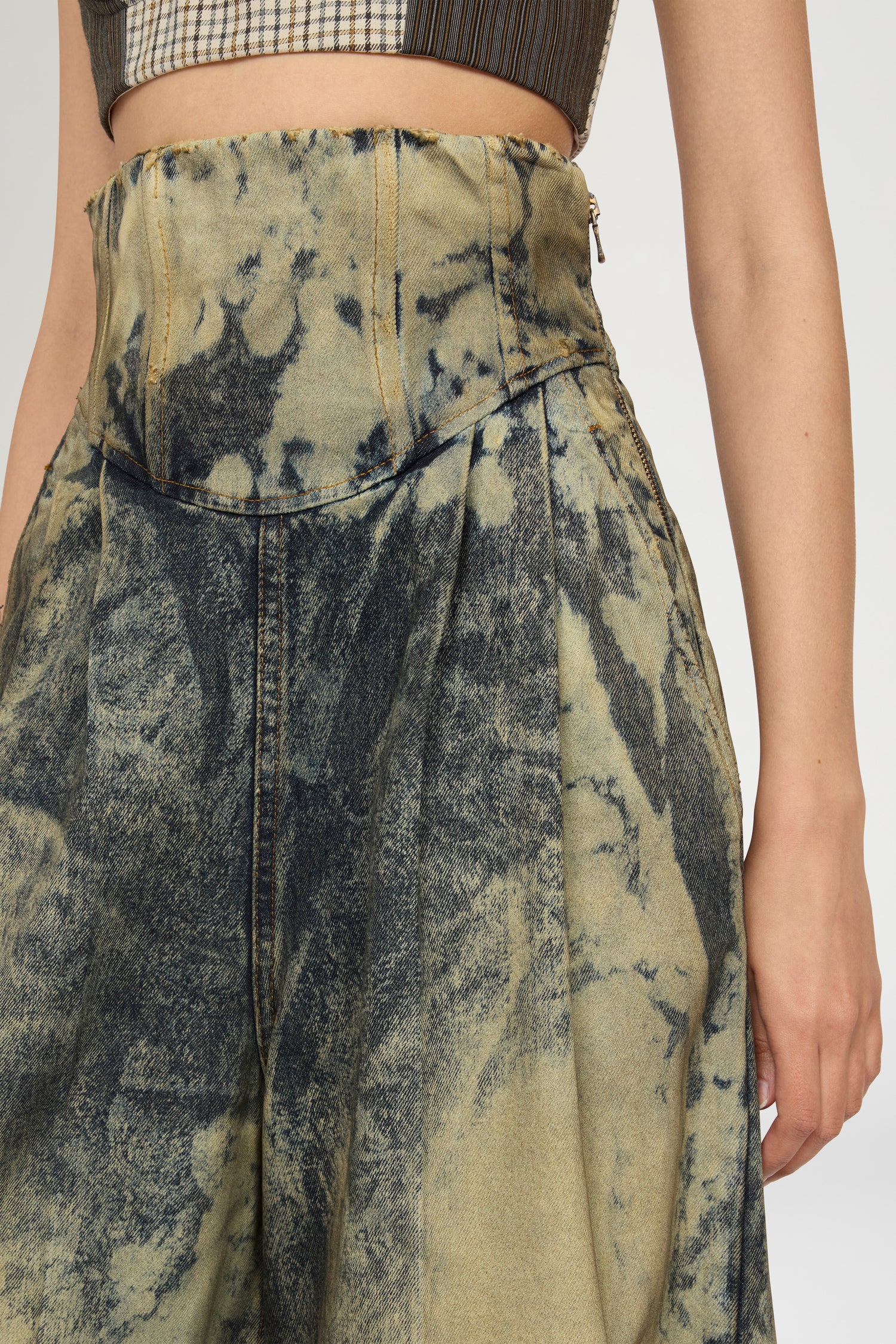 Bustier High-Waisted Denim Palazzo Pants