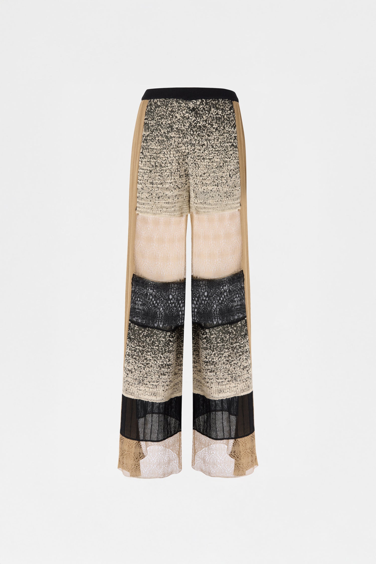 Knit Pants with Beige and Black Patchwork