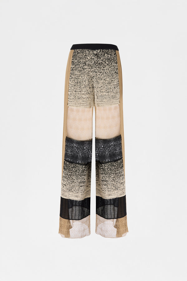 Knit Pants with Beige and Black Patchwork