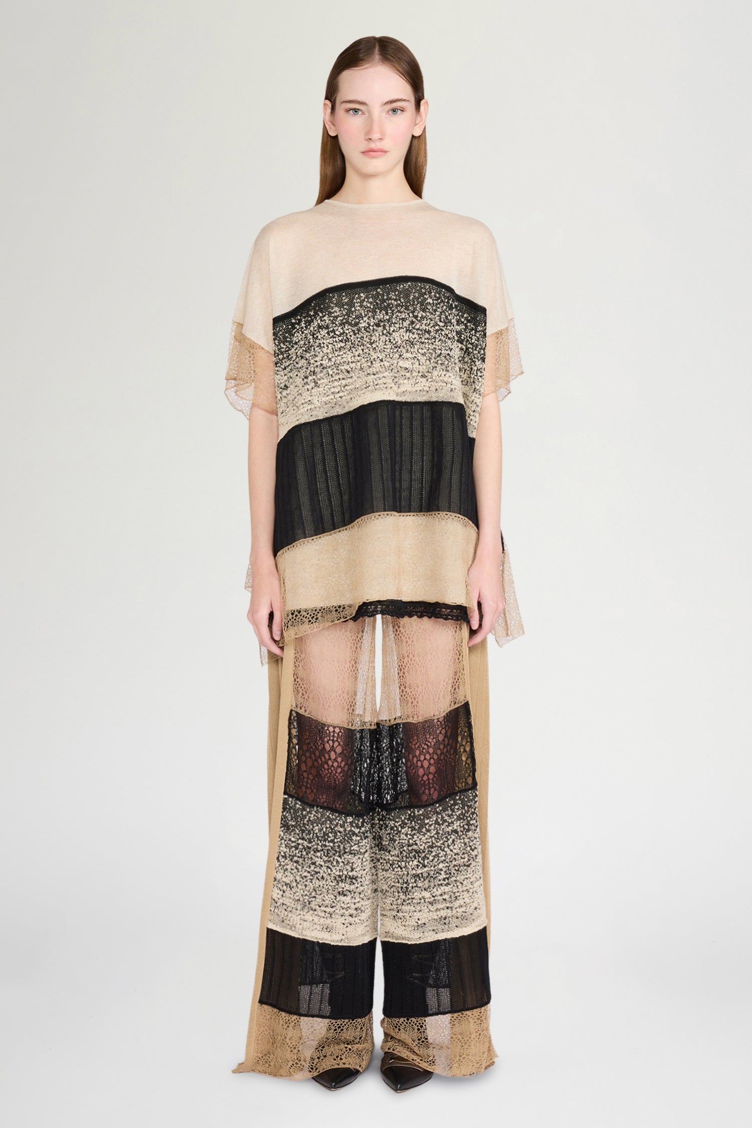 Knit Pants with Beige and Black Patchwork
