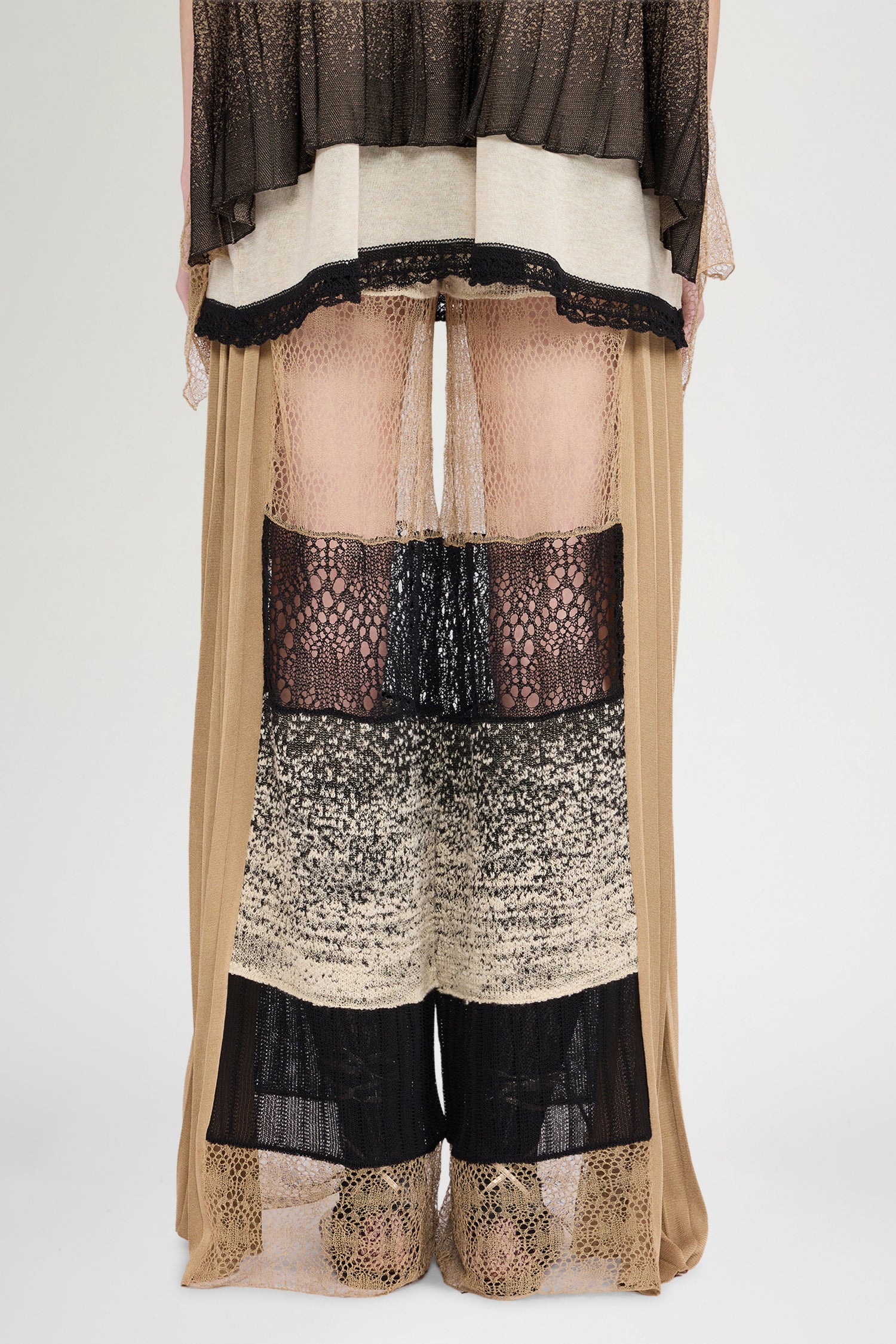 Knit Pants with Beige and Black Patchwork