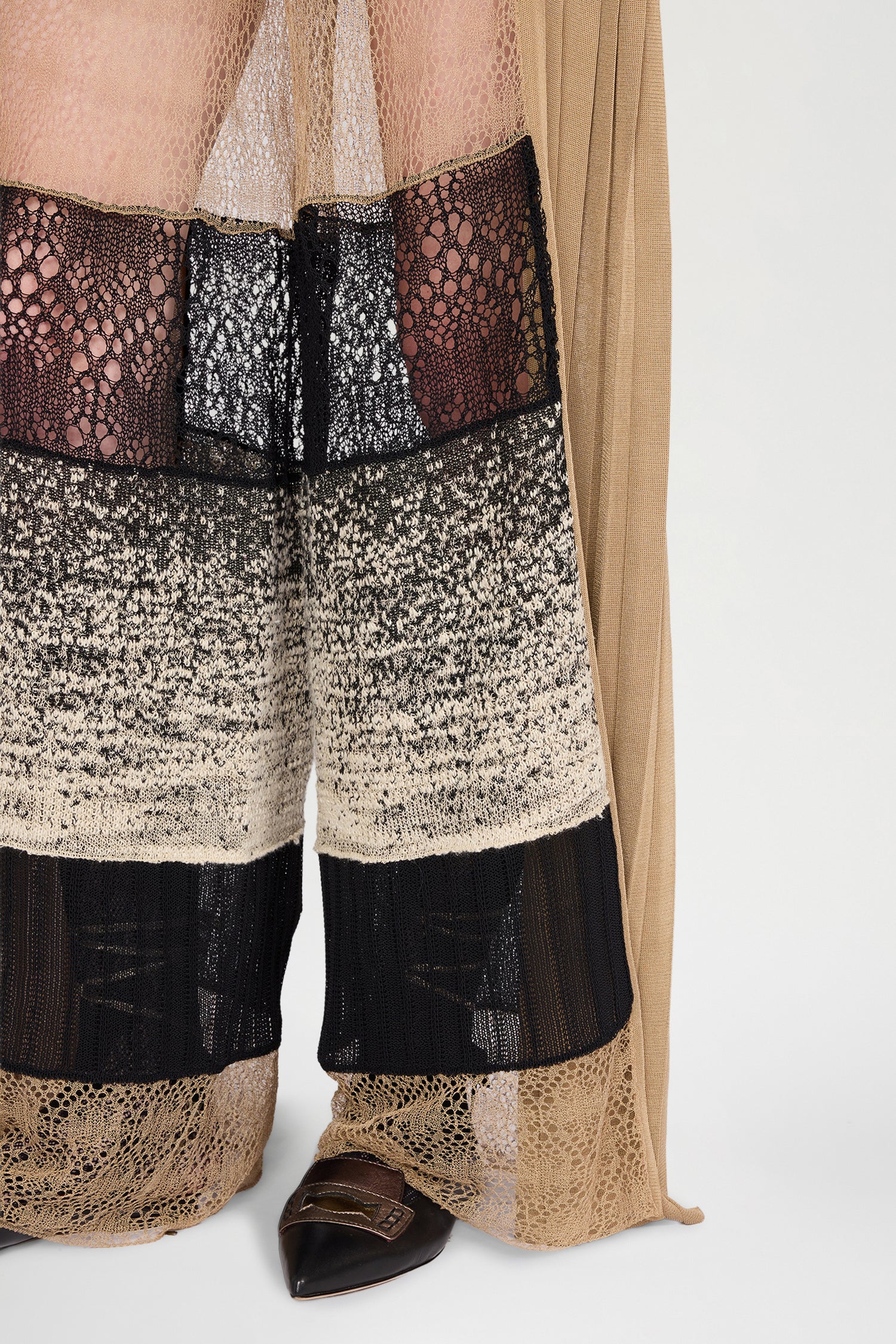 Knit Pants with Beige and Black Patchwork