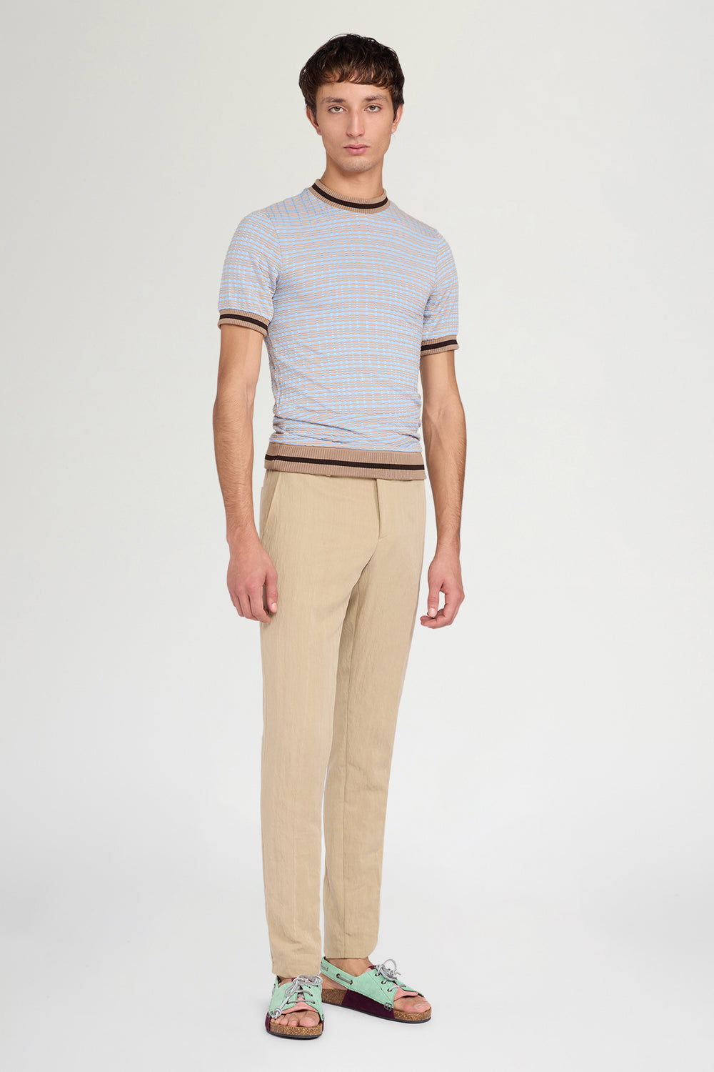 Beige Straight-Leg Tailored Trousers